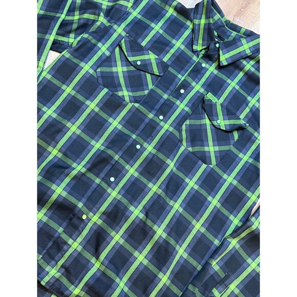 Dixxon Flannel Company Mens 2XT Shifter D-Tech Green Pearl Snap Flannel Shirt - Picture 2 of 8